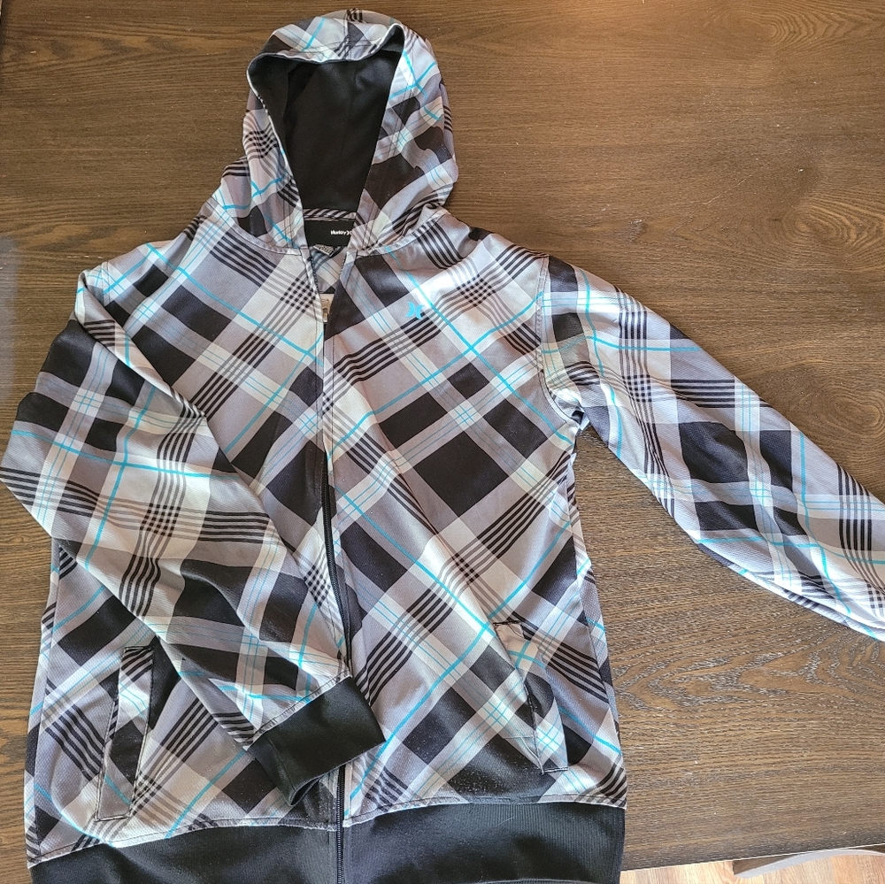 Hurley Hooded Jacket in plaid, Size men's S / youth XL